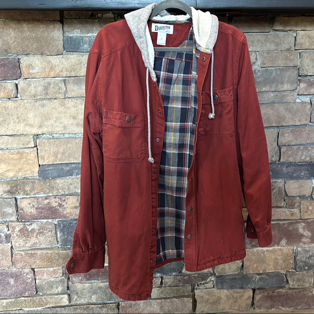 Duluth Trading Co Men's Red Jacket with Plaid Lining